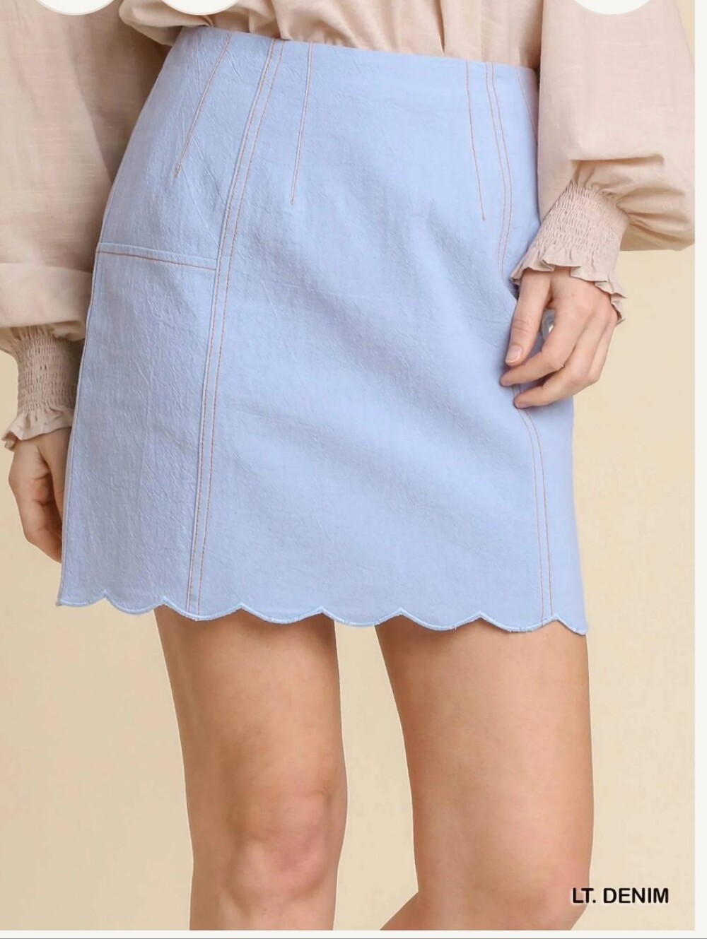 Umgee Light Blue Textured Skirt with Exposed Zipper